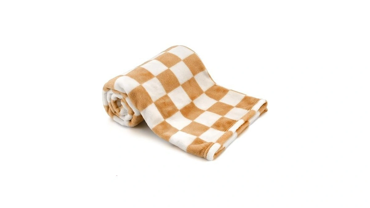 Greatbba Plush Checkered Baby Blanket,30 X 40 Inch Fleece,orange White