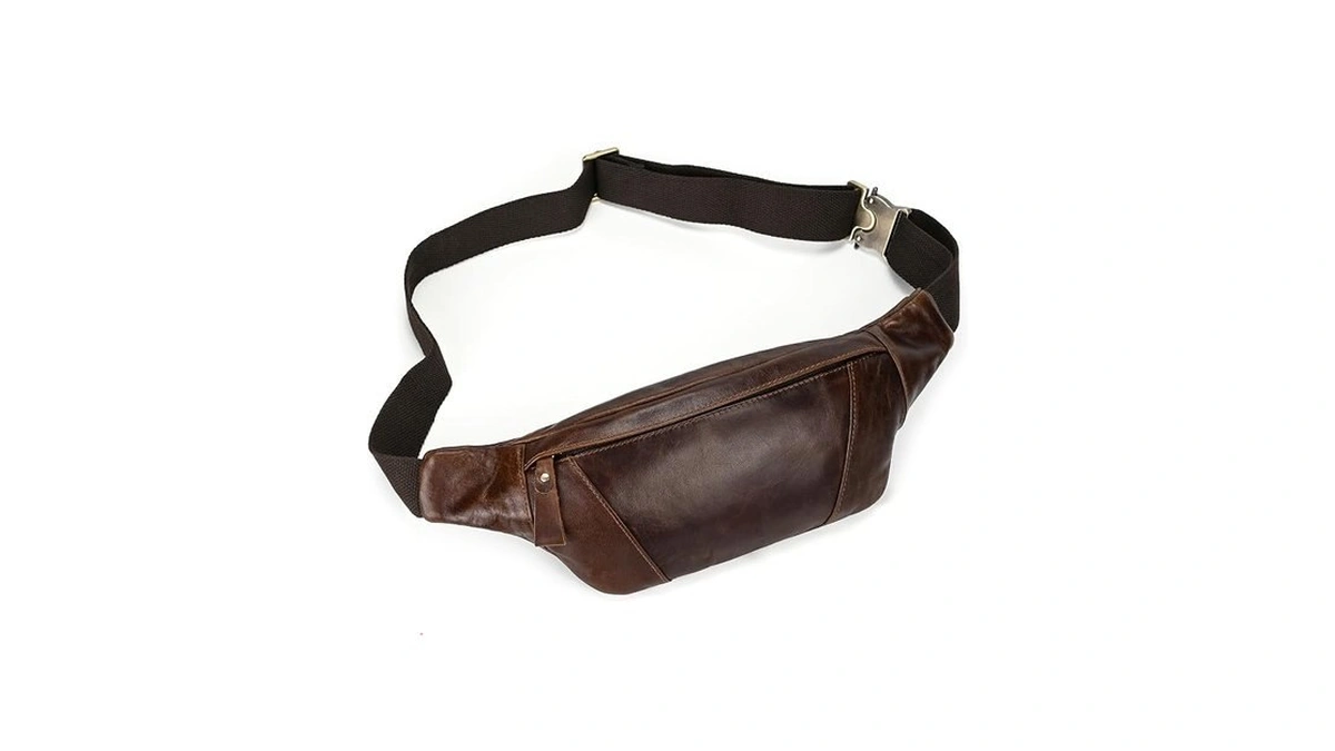 Luufan Men's Leather Waist Bag Multiple Pockets Slim Fanny Pack