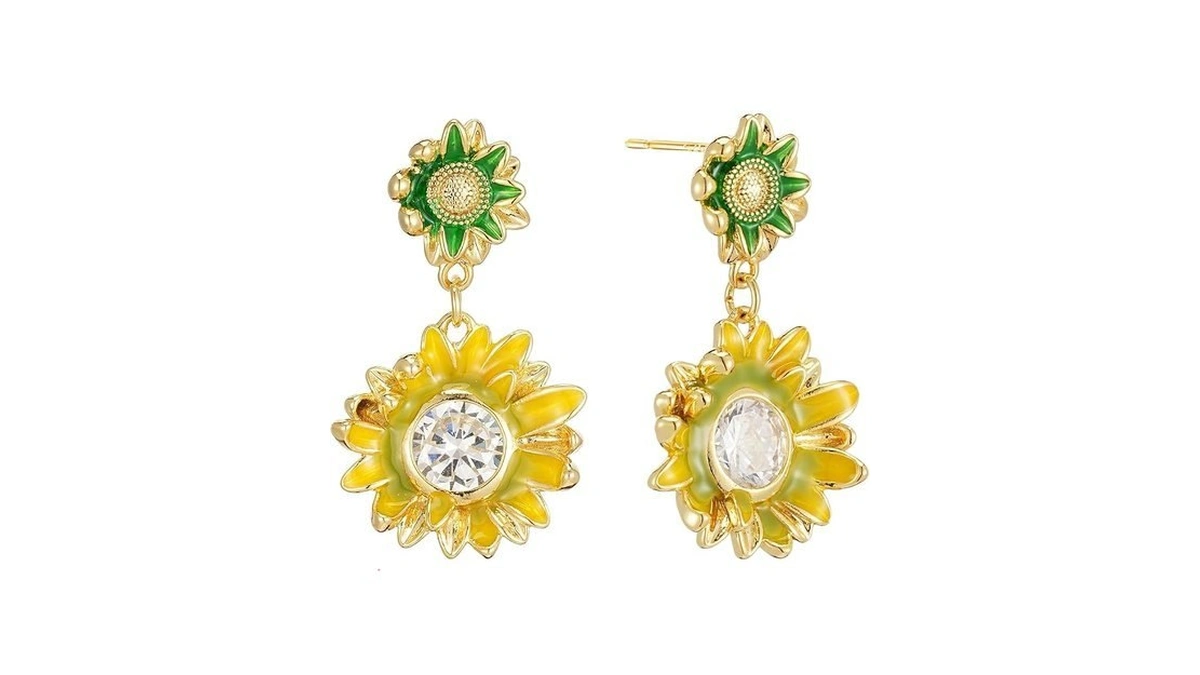 Sixfox Flower Earrings For Women 14k Gold Plated Dangle Earring