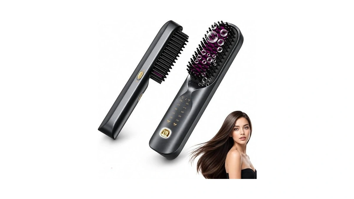 Bopcal Cordless Hair Straightener Brush, Upgraded Rechargeable Portable Hair Straightening