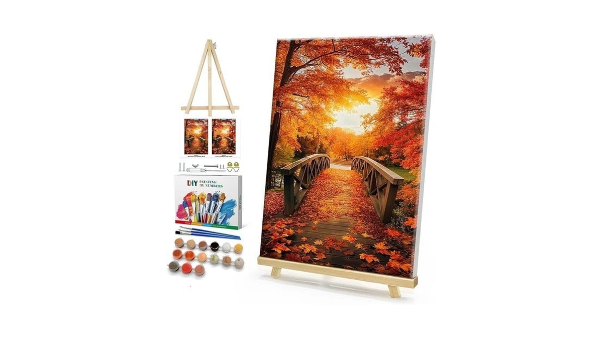 Heebenor Framed Paint By Numbers Kit For Adults, Autumn Leaves