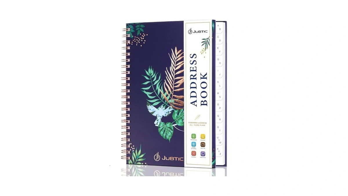 Jubtic Hardcover Address Book With Alphabetical Tabs, Spiral Bound Address