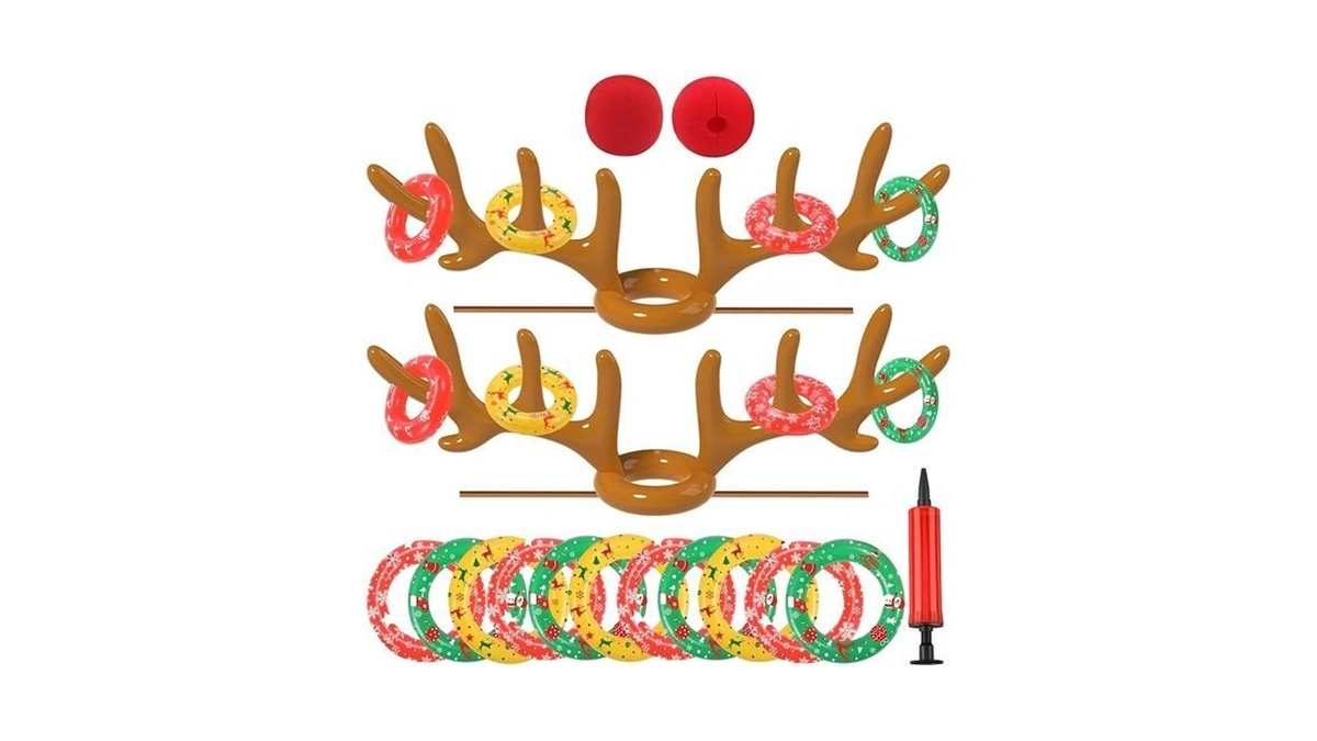 Christmas Games Decorations, Inflatable Reindeer Antler Ring Toss Game, Stocking