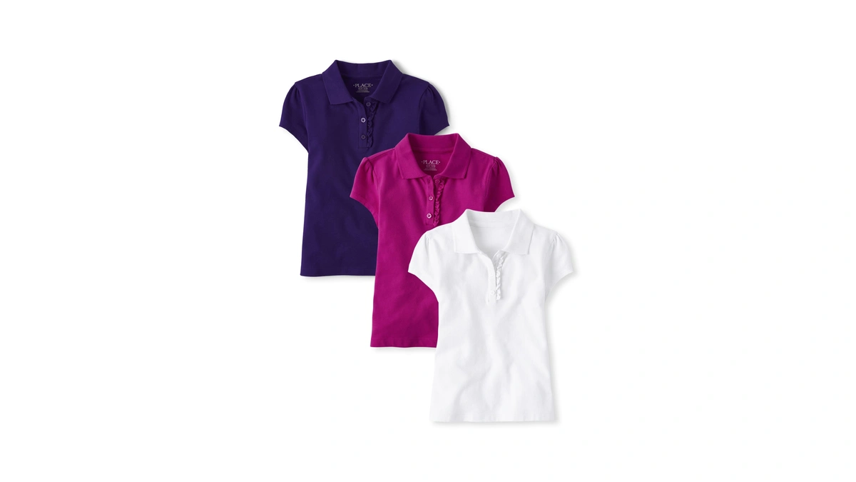The Children's Place,girls,multipack Short Sleeve Ruffle Pique Polos,aurora Pink/regal Violet/white