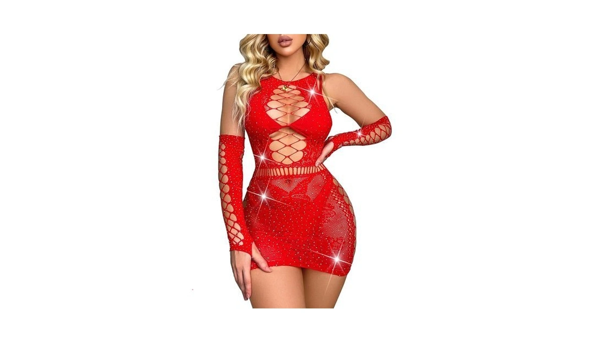 Famstar Sexy Lingerie For Women Naughty Rhinestone Sparkle Fishnet Lingerie