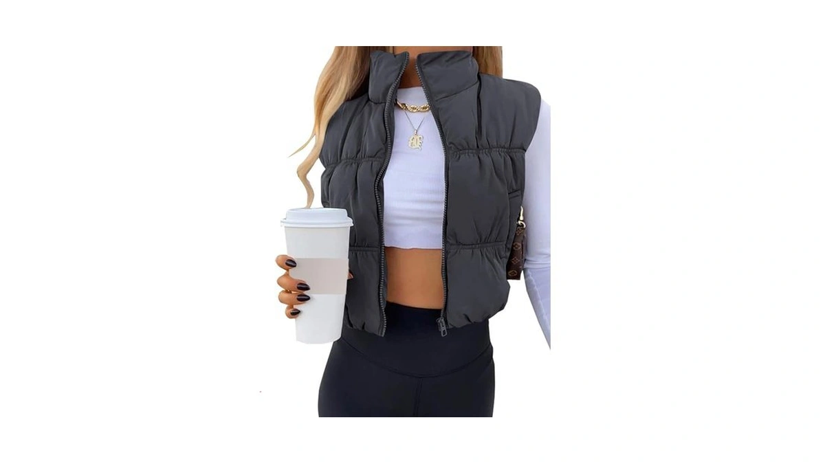 Sysea Women's Crop Puffer Vest Winter Zip Up Lightweight Sleeveless