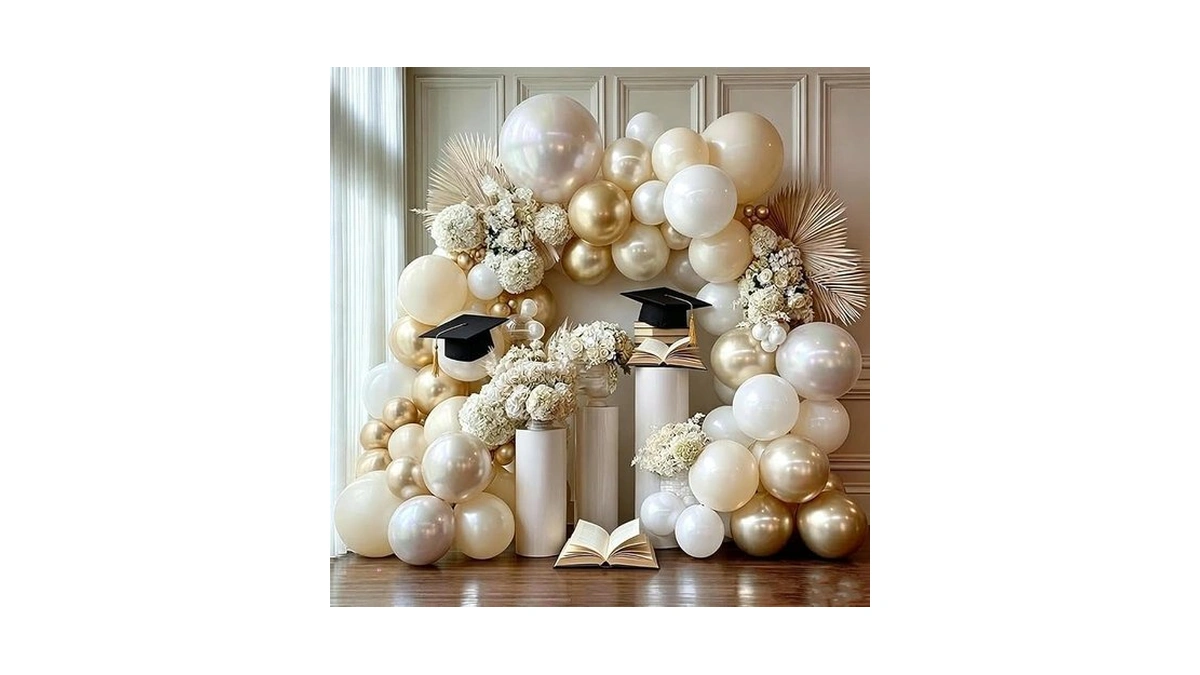 Double Stuffed White Gold Balloon Arch Double Stuffed Pearl White
