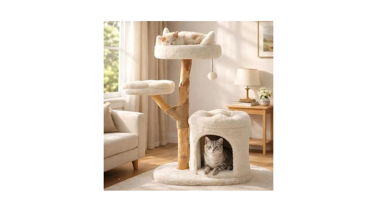 Real Wood Modern Cat Tower, Climbing Tower Cats Tree With