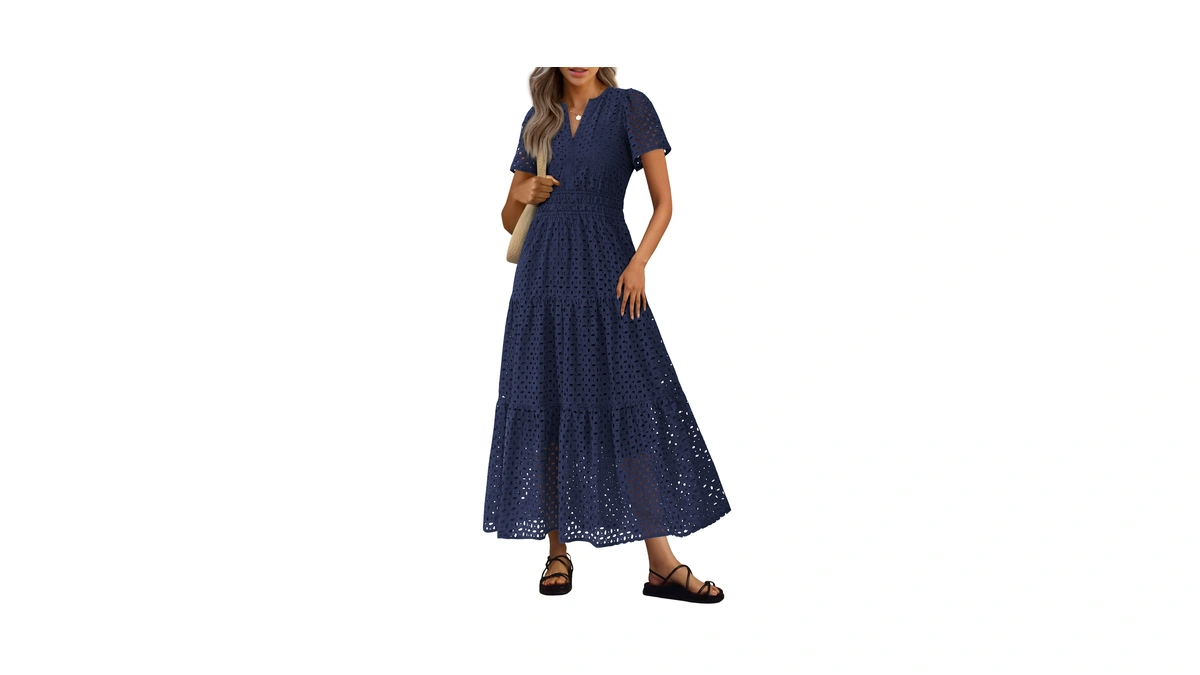 Prettygarden Womens 2026 Summer Maxi Dress Short Sleeve V Neck