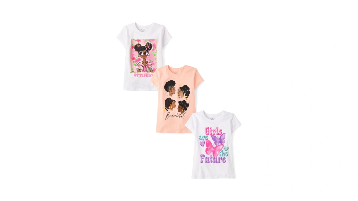 The Children's Place,girls,girl Power Short Sleeve Graphic T-shirts,multipacks,butterfly/girls/optimistic 3-pack,x-small