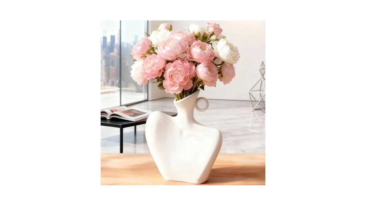 Disoza Beauty Shoulder White Ceramic Body Vase For Home Decor