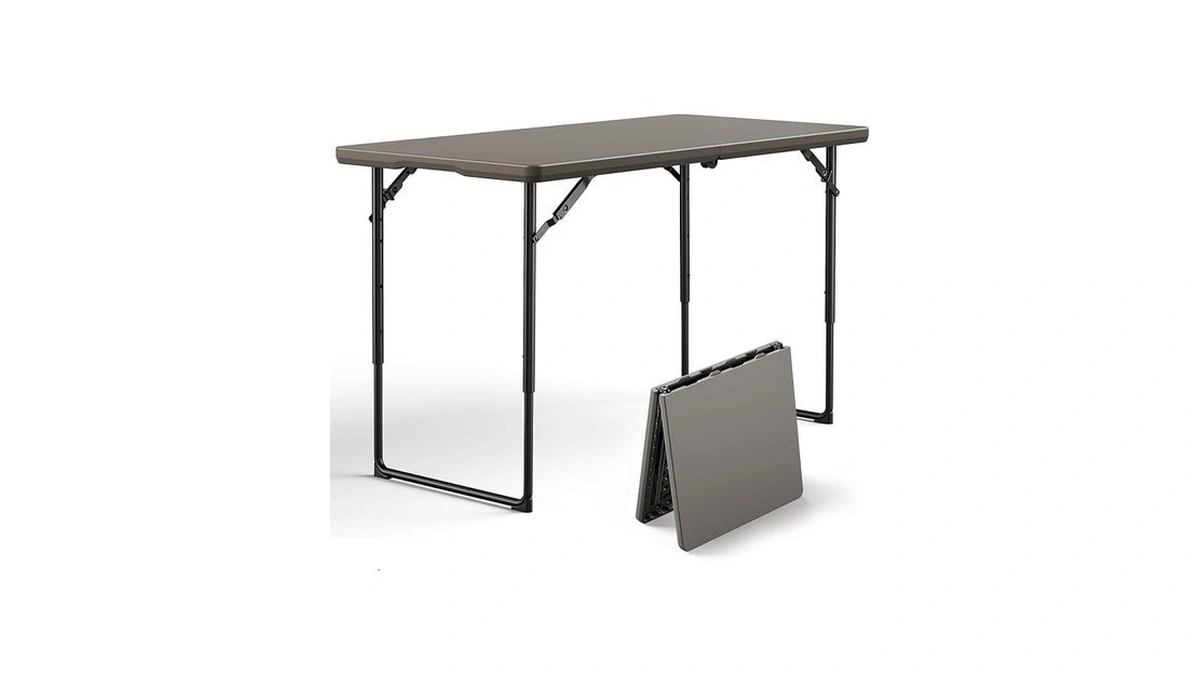Folding Table, 4ft Foldable Picnic Table With Adjustable Height, Heavy