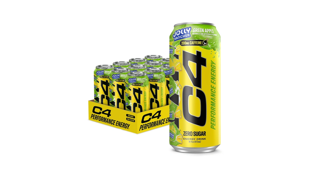 C4 Performance Energy Drink, Jolly Rancher Green Apple, Zero Sugar