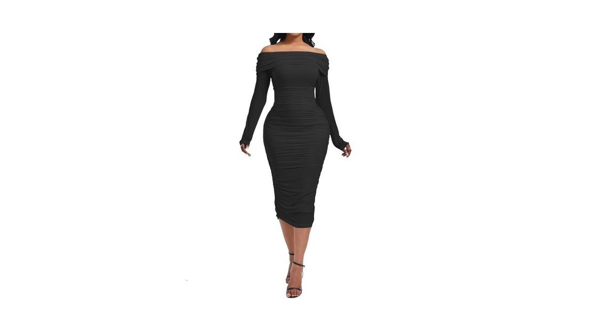 Yucixitug Women Ruched Off The Shoulder Going Out Spring Bodycon