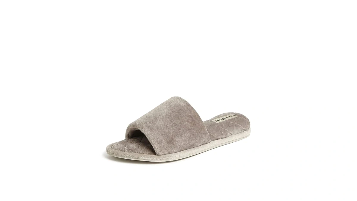 Dearfoams Women's Beatrice Velour Slide Slipper, Pewter, Large