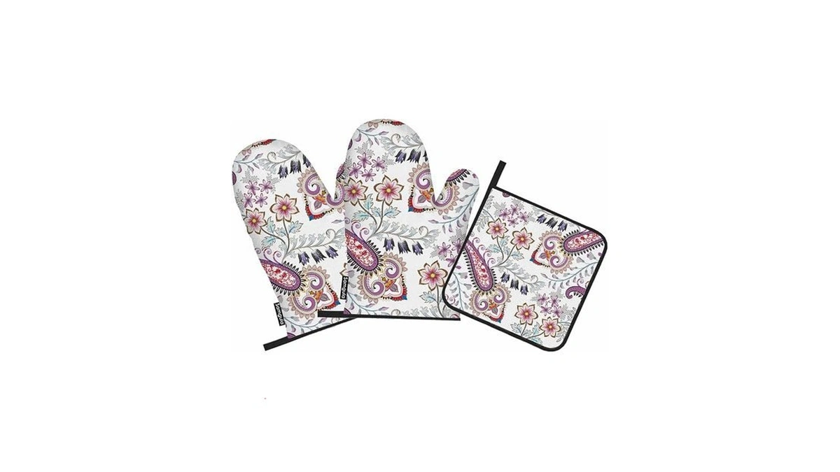 Samgula Ethnic Flowers Oven Mitts And Pot Holders Sets Leaves