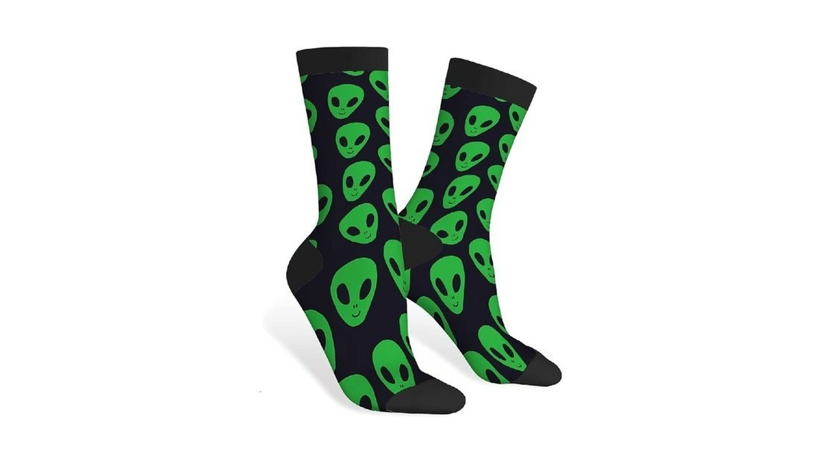 Aoyego Aliens Faces Ufo Funny Socks Green Cartoon Alien Face