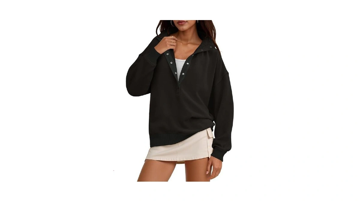 Fisoew Womens Oversized Sweatshirts Casual Long Sleeve Snap Button Henley