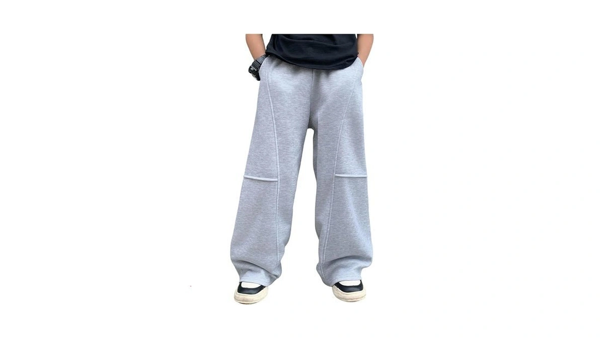 Gorglitter Boy's Baggy Sweatpants Seam Elastic Waist Loose Wide Leg