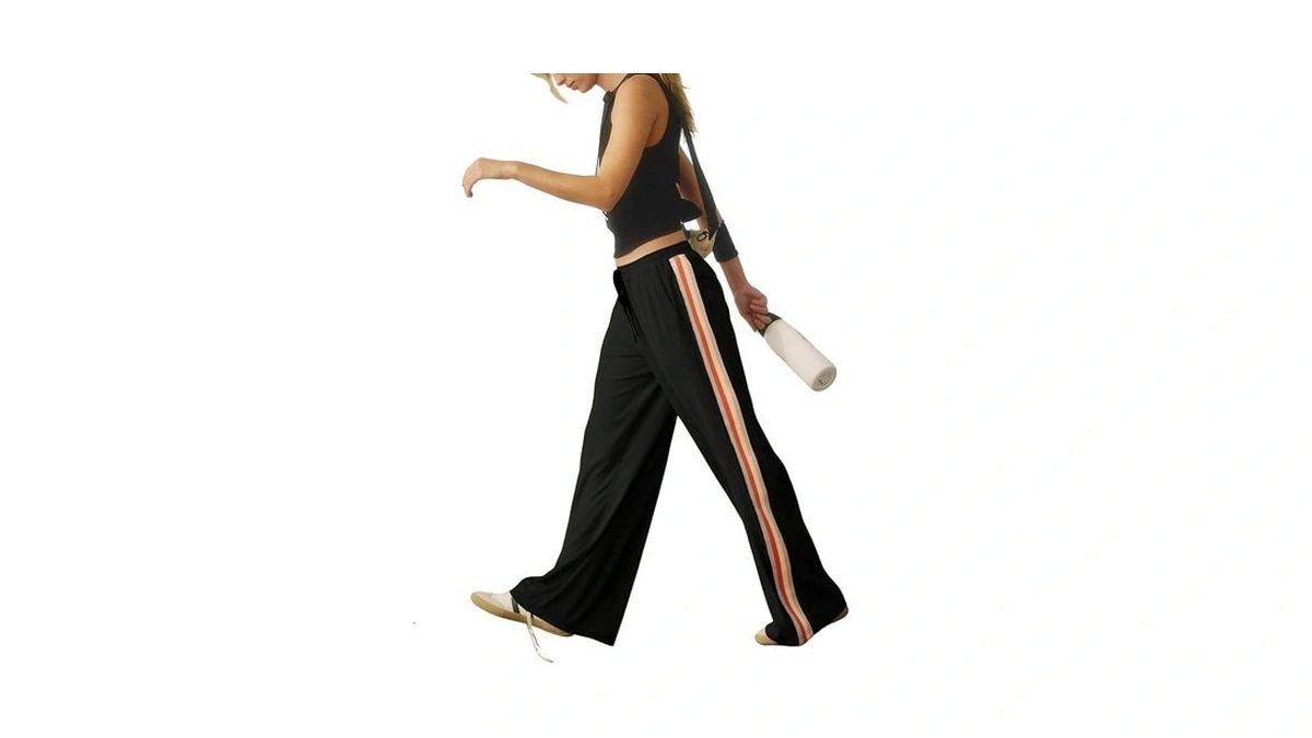 Athlisan Womens Athletic Wide Leg Trousers Side Stripes Drawstring Waist