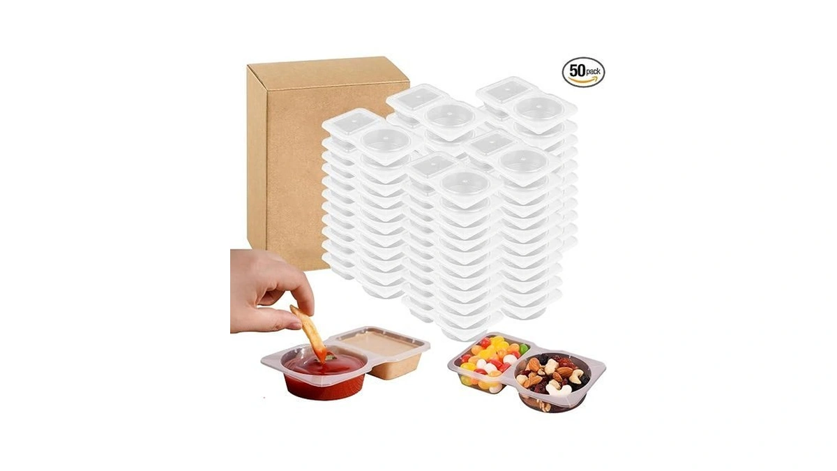 Vocaon 50pcs Double Compartment Condiment Container With Lids - Reusable