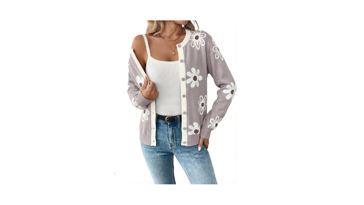 Dokotoo Womens Wool Lightweight Button Down Cardigan Sweater Tops Floral