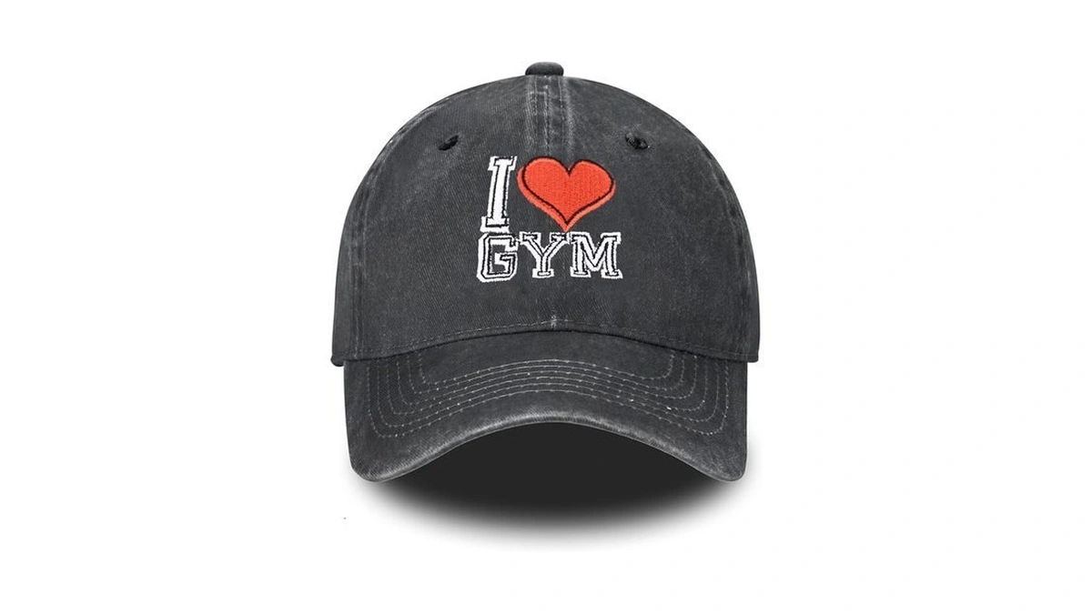 Fitness Gym Embroidered Baseball Cap Adjustable Vintage Washed Distressed Denim