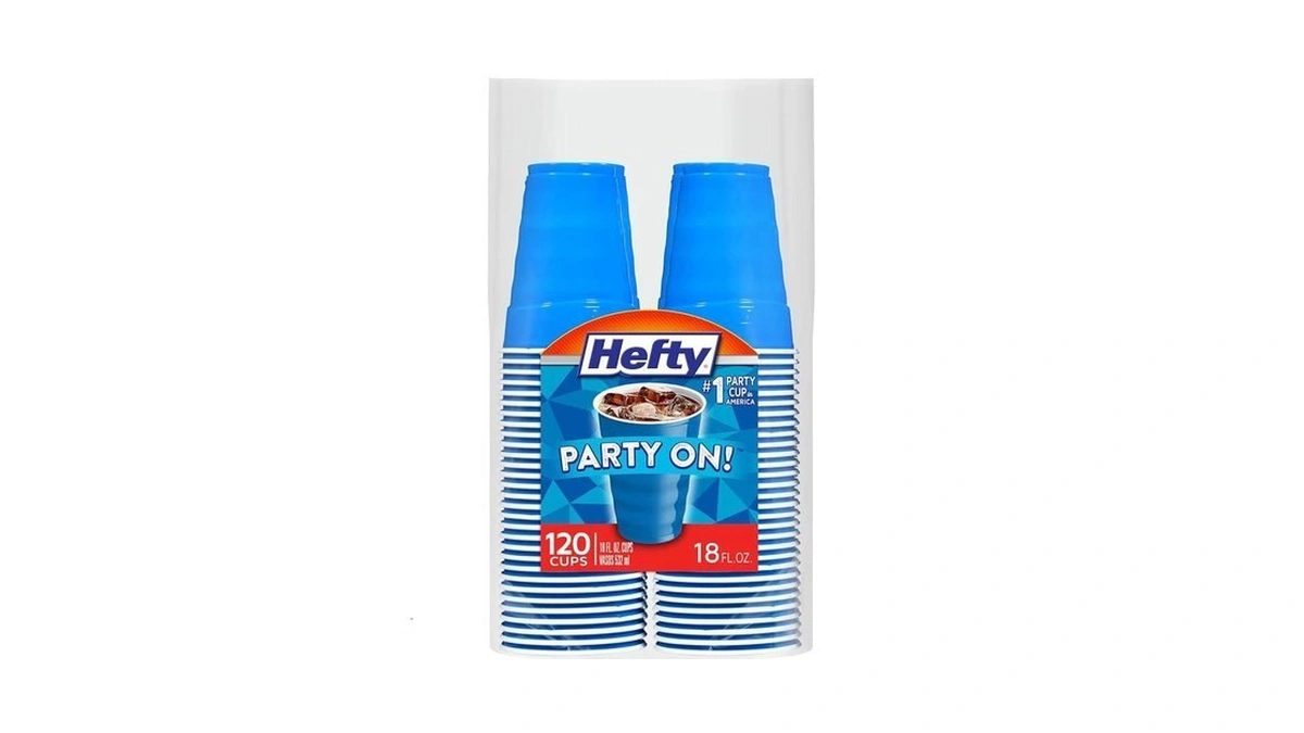 Hefty Party On Disposable Plastic Cups, Marine Blue, 18 Ounce,