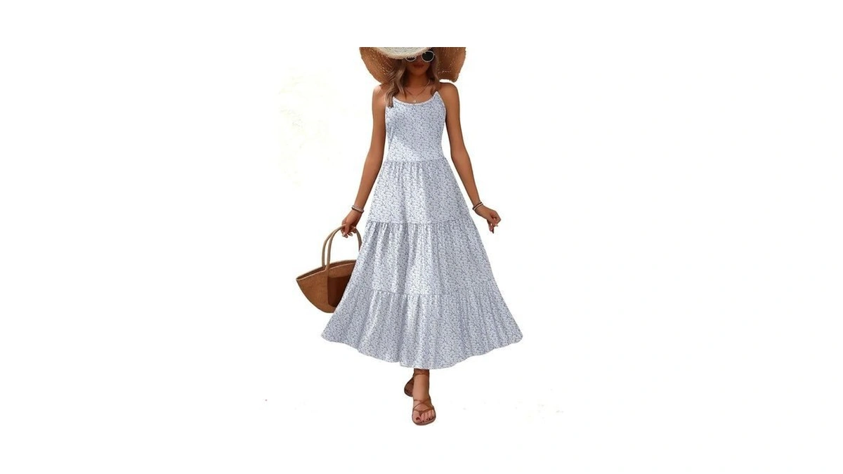 Zeagoo Women's Elegant Summer Dress Floral Tiered Crewneck Adjustable Spaghetti