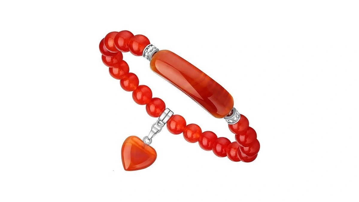 Dhzjtsl Red Carnelian Healing Crystal Heart Bracelet For Women, 8mm