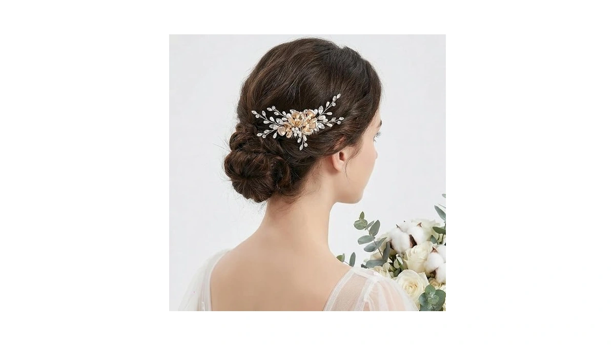 Sweetv Gold Wedding Hair Comb For Brides, Handmade Flower Pearl