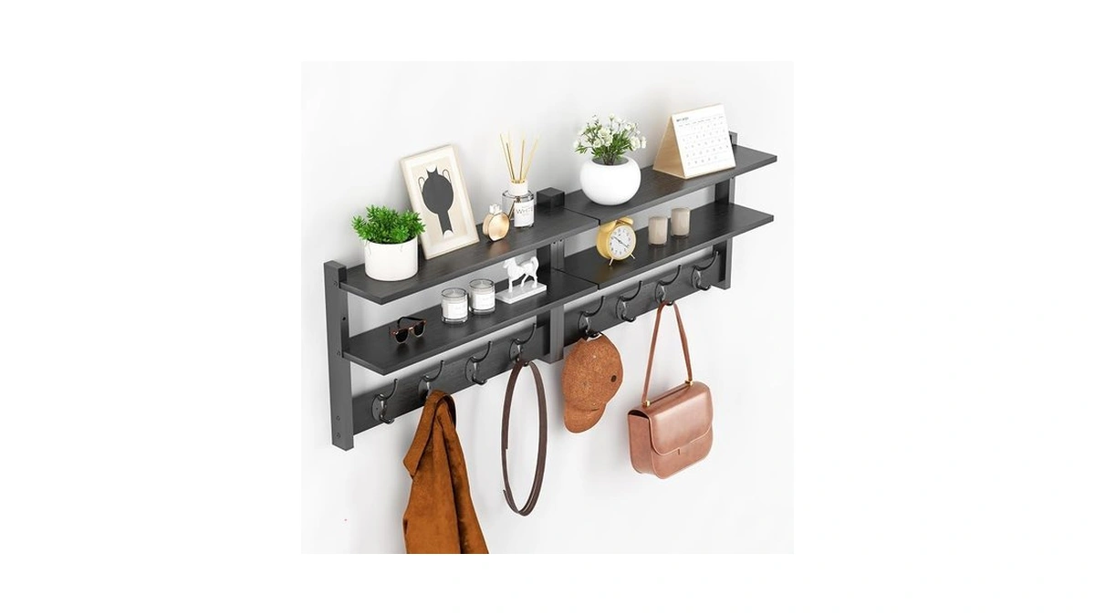 Orapoke 2 Tier Coat Rack Wall Mount With Shelf, 33"