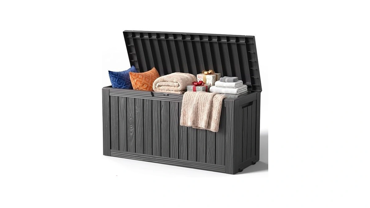 Askpass 90gal Outdoor Storage Box With Portable Wheels, Waterproof Deck