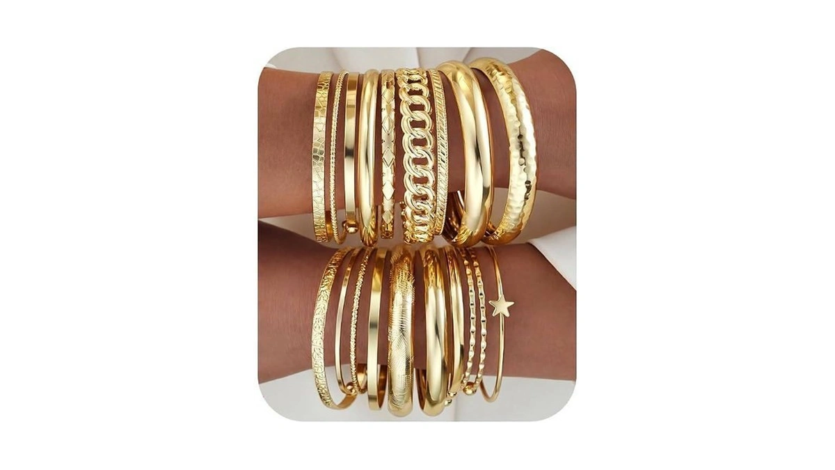 Ìf Me Gold Bangle Bracelets For Women, 19pcs Multi Stackable