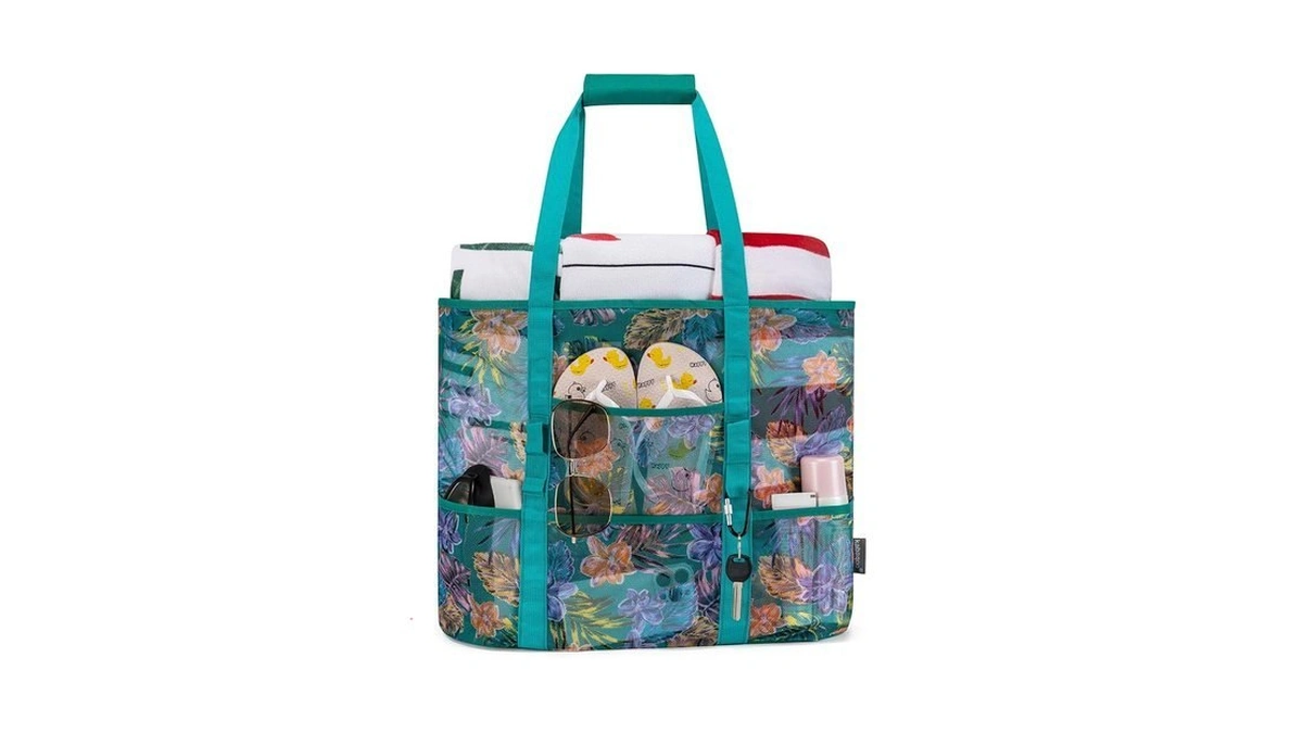 Kabaqoo Mesh Beach Bag, Extra Large Beach Bags With 9