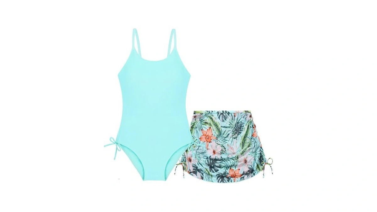 Weixinbuy Girl's One Piece Swimsuits With Mesh Skirt Bathing Suits