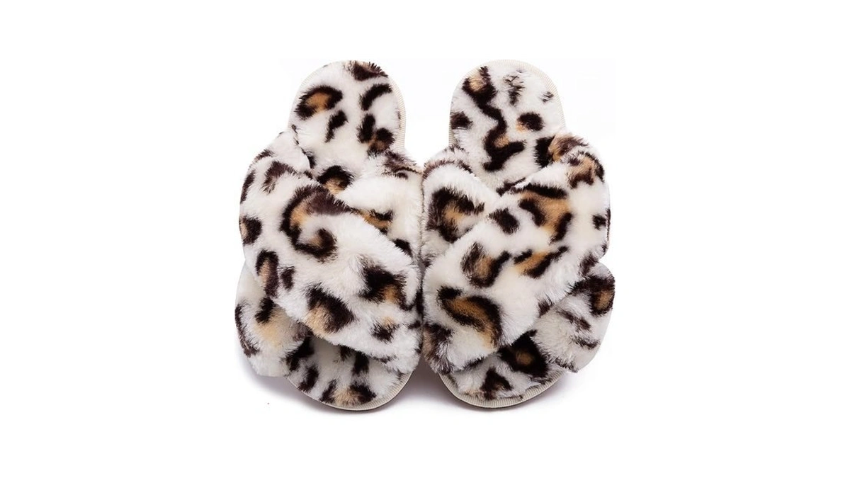 Eccbox Girls Fluffy Slippers Kids Leopard Tie Dye Open Toe