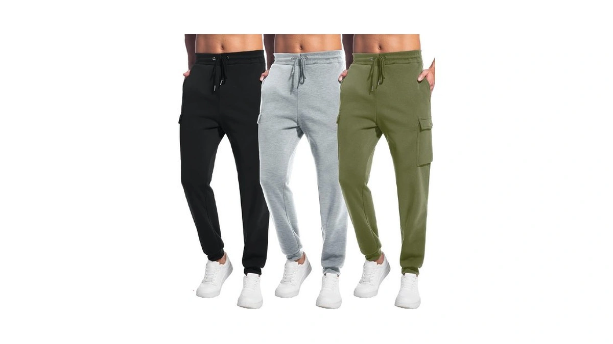 Men's 3 Pack Fleece Cargo Sweatpants Workout Joggers Casual Hiking
