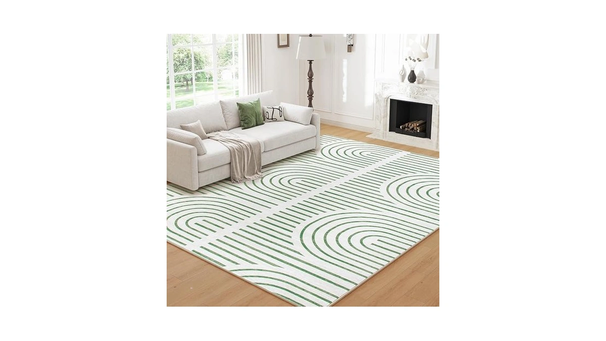 Arkiiki Green Washable Rug 5x7 For Bedroom, Soft Abstract Rainbow