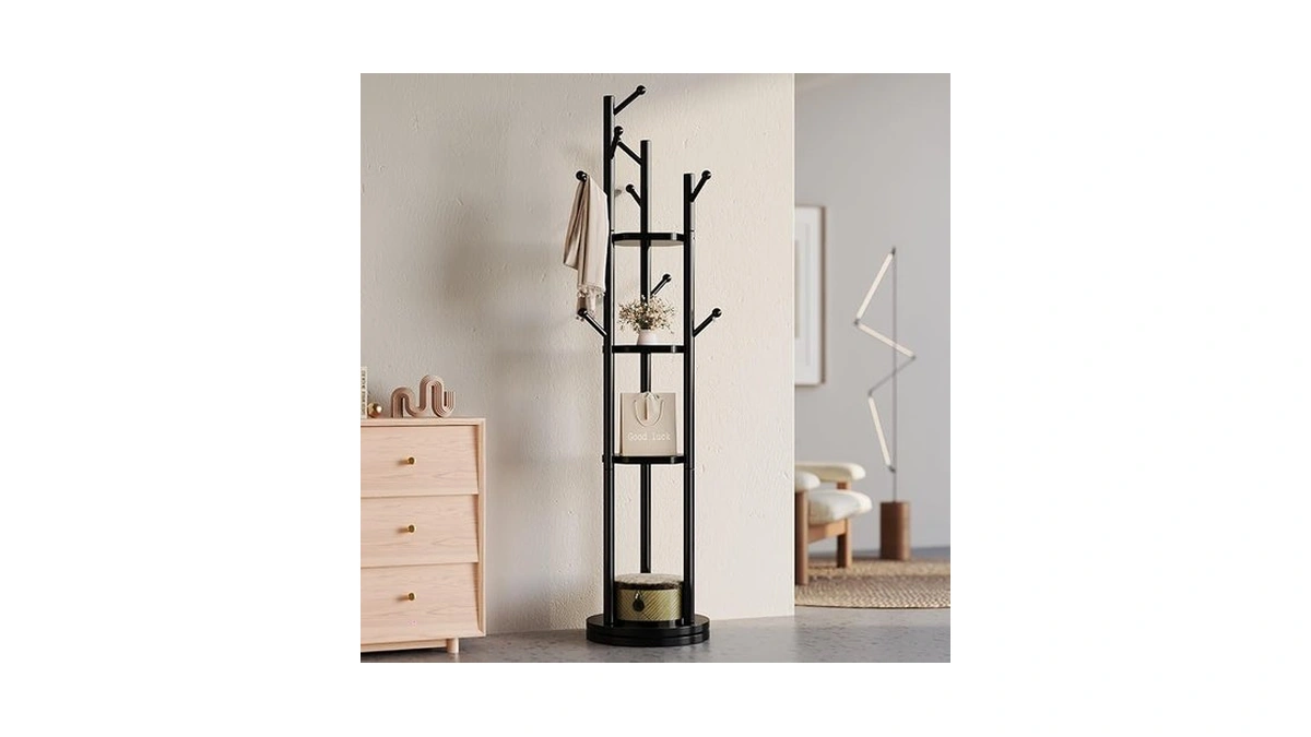 Azaeahom Solid Wood Coat Rack Freestanding, Rotating Coat Rack With