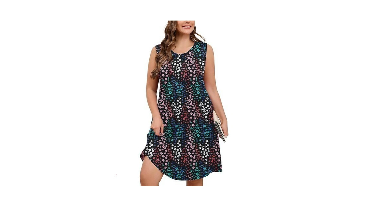 Auslook Plus Size Floral Midi Dress For Women Sleeveless Casual
