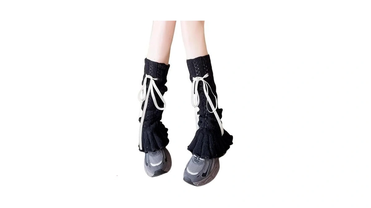 Leoparts Women's Knitted Leg Warmers Bow Flared Ruffle Trim Knee