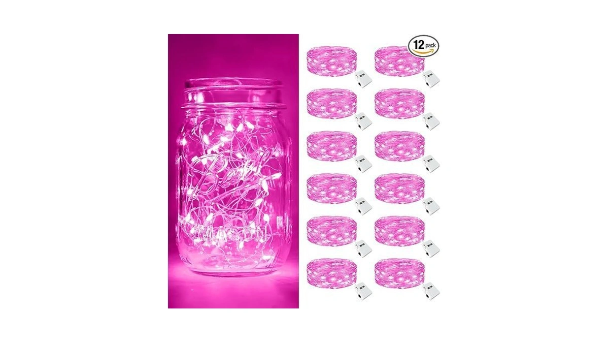 Btfarm Valentine's Day 12 Pack Pink Fairy Lights Battery Operated