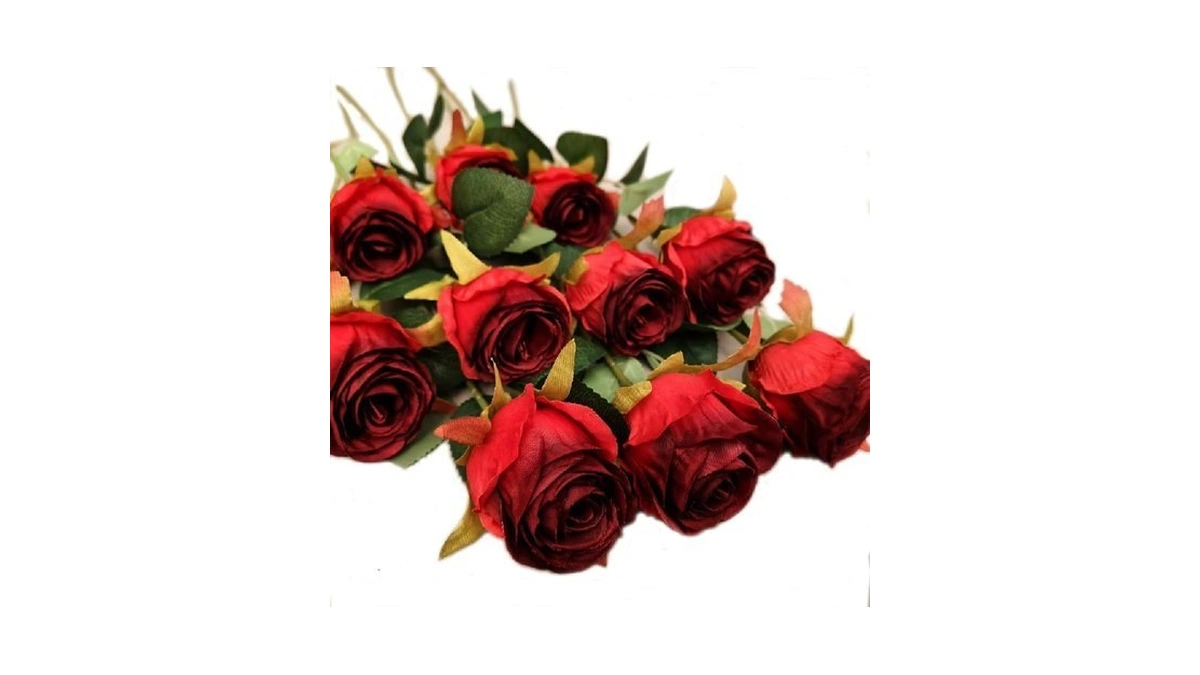 Hzyzzyq Artificial Red Roses 10 Pcs - Lifelike Single Stem