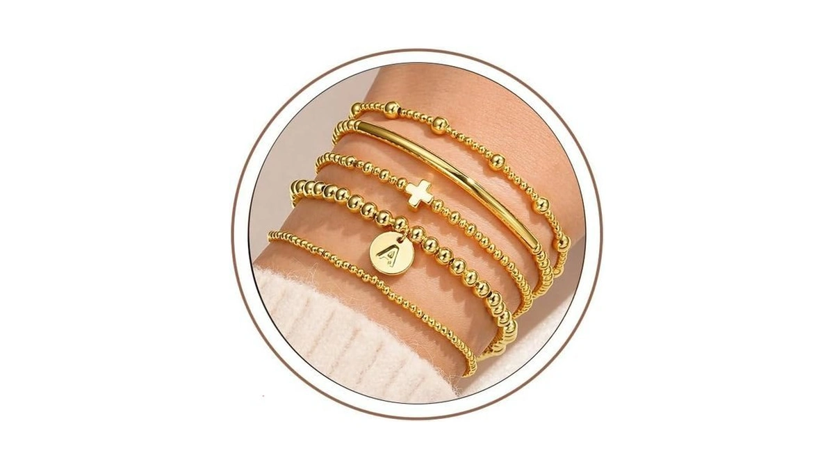 Turandoss Gold Cross Bead Bracelets Sets For Women Teen Girls