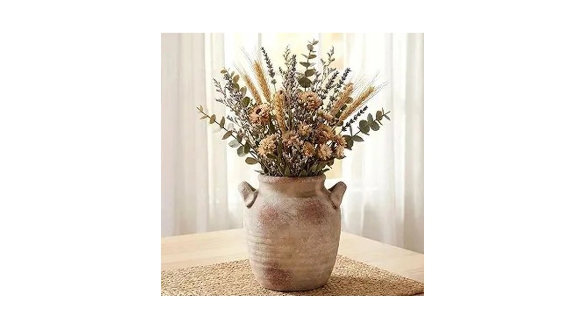 Retro Ceramic Vase With Handle - 7 Inch Farmhouse Table