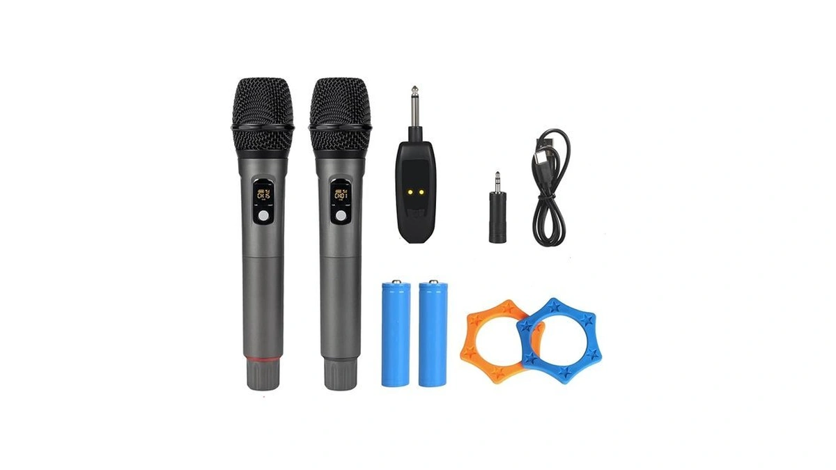 J.i.y Wireless Microphone System, Dual 2.4ghz Cordless Mics With Receiver,