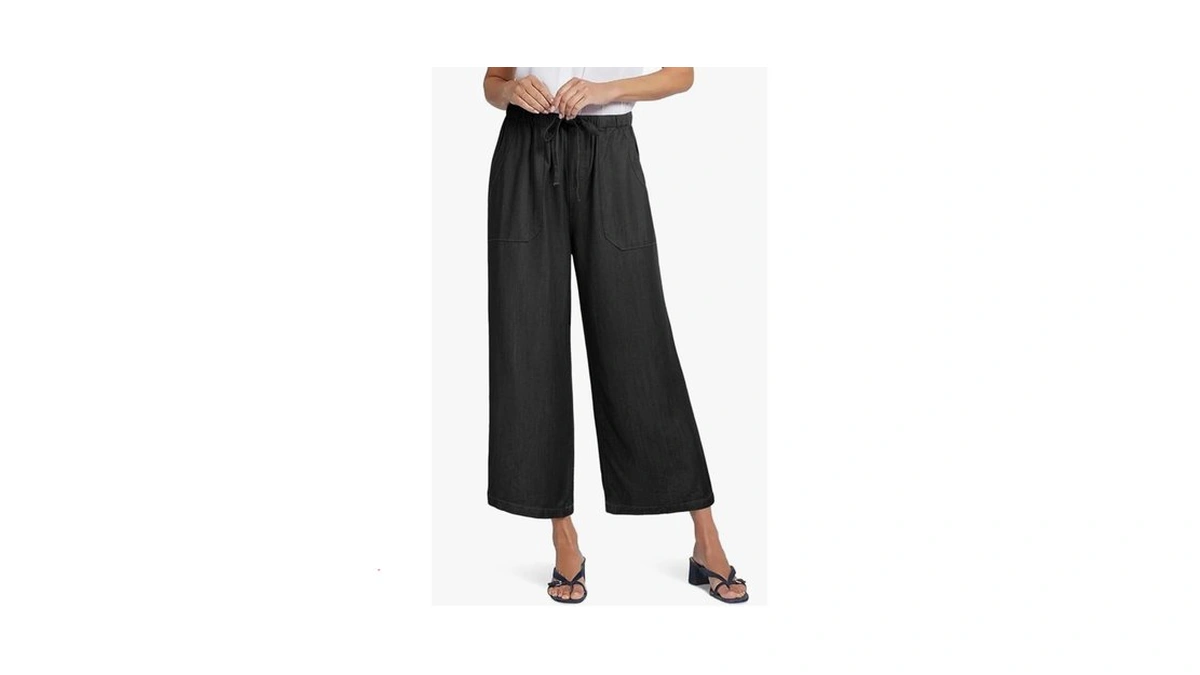 Potili Women's Wide Leg Baggy Cropped Jeans With Elastic Waist
