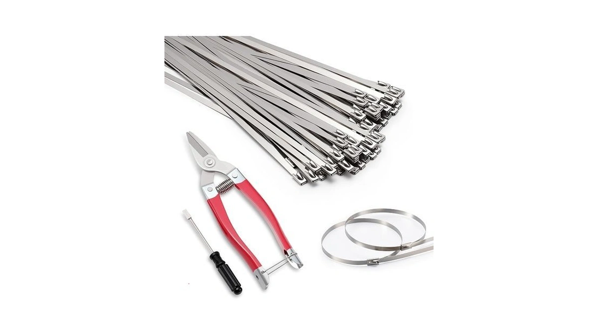 Dafonso 52pcs 304 Metal Zip Tie Kit, 50pcs 11.8 Inch