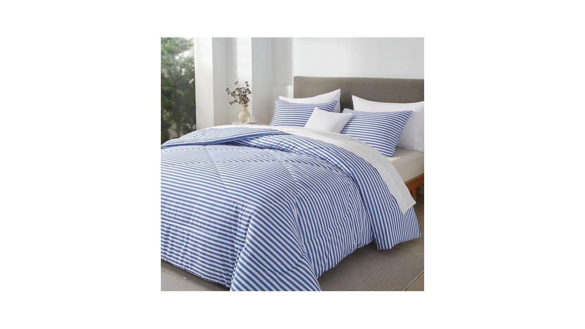 Mixinni Striped Comforter Set Queen Size - Blue Stripes Pattern